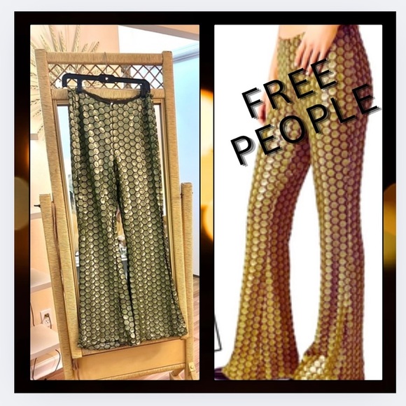 Free People,METAL Sequined Wide-Leg Pants,OOS On-Line,Excellent Condition,Size 6 - Picture 4 of 17